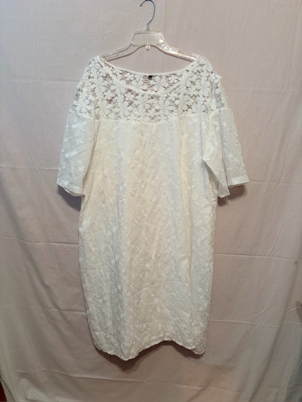 White Lace Shift Dress with a refined boat neckline and a fully lined interior